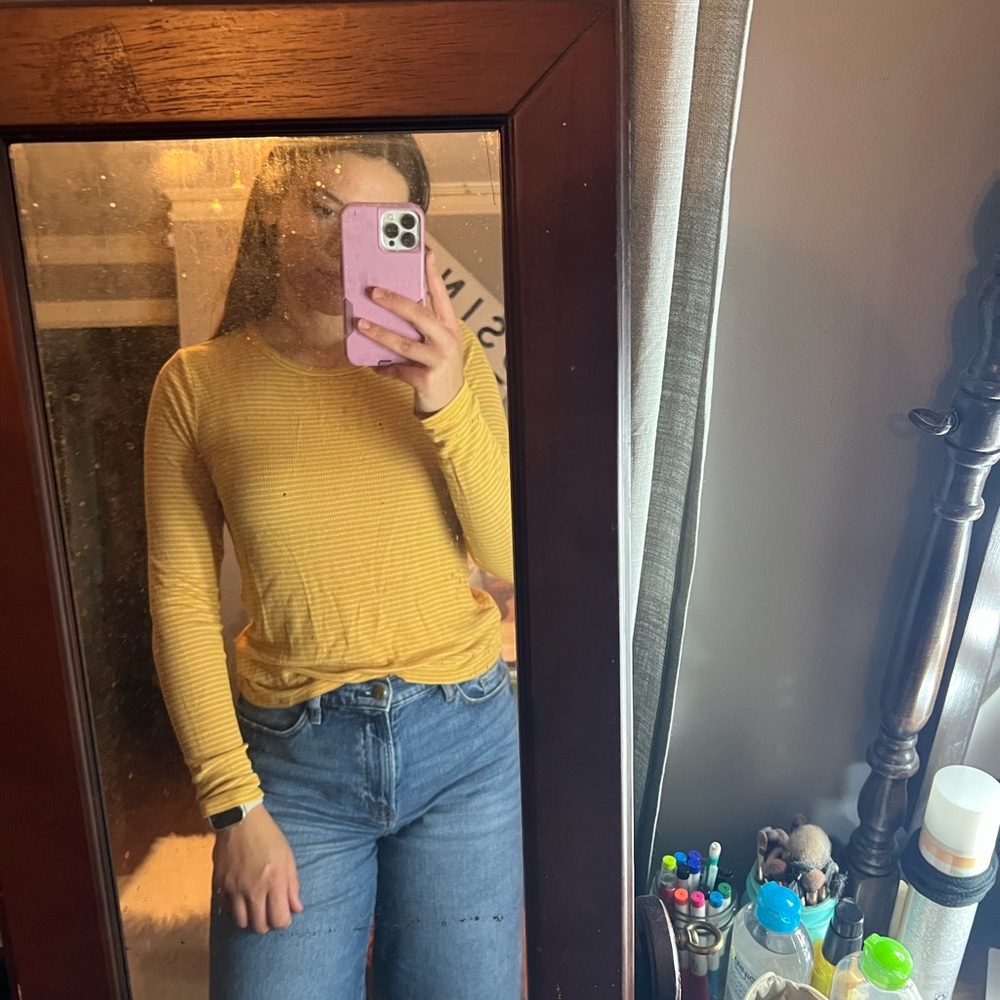 American Eagle Yellow Striped Women's Top